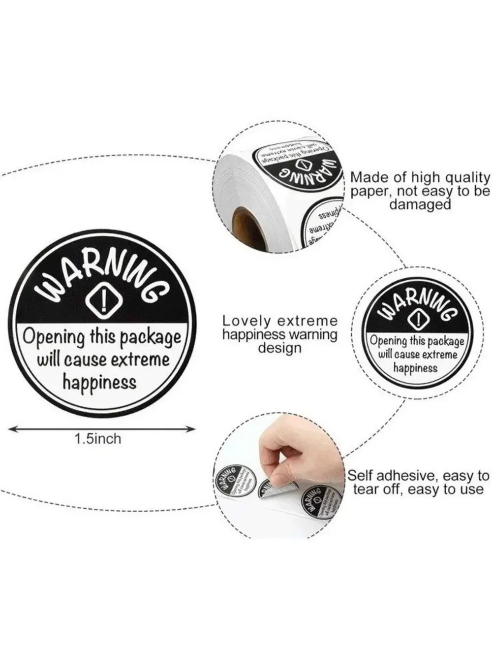 500pcs Extreme Happiness Stickers Black Round Self-Adhesive 1.5 Inch Labels Roll